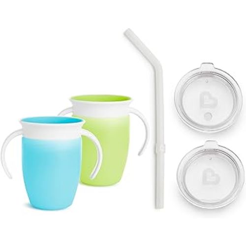 Munchkin® Miracle® 360 Trainer Sippy Cup - Converts to Straw Cup and Open Training Cup, 7oz, Blue/Green