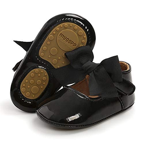 LAFEGEN Baby Girls Mary Jane Flats with Bownot Non Slip Soft Sole PU Leather Newborn Infant Toddler First Walker Cirb Dress Shoes