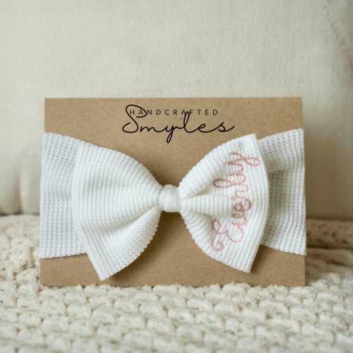 Monogram Baby Bow Headband: Embroidered Name, Soft Waffle Knit
