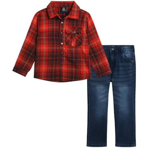 Volcom Toddler Infant Boys' Pants Set - 2 Piece Brushed Flannel Shirt and Slim Fit Woven Denim for Little Boys (Sizes: 12M-7)