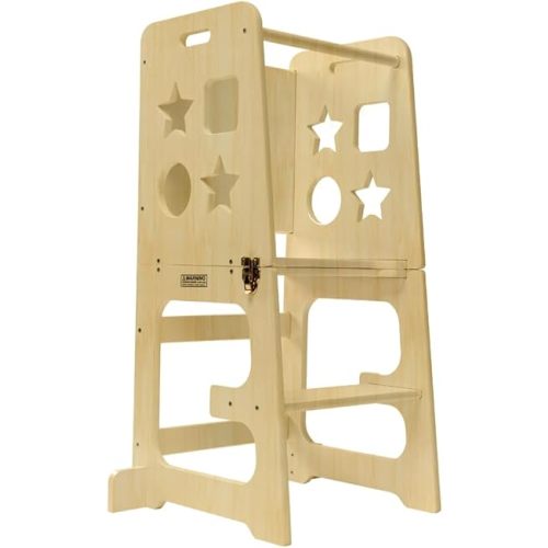 Kids Kitchen Step Stool for Kids with Safety Rail,Solid Wood Construction Toddler Learning Stool Tower, Montessori Toddlers Kitchen Stool, Natural