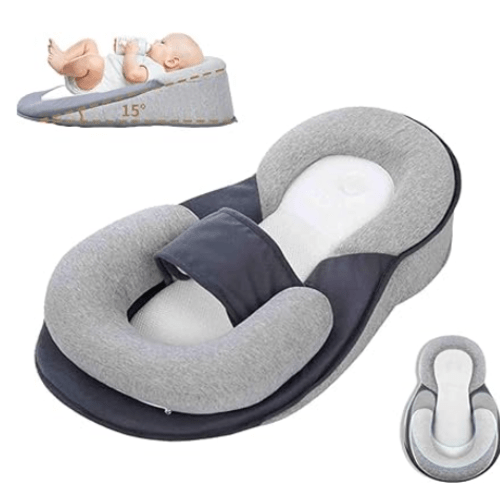 TummyEase™ Inclined Baby Bed Anti-Reflux Newborn Lounger with Safety Strap
