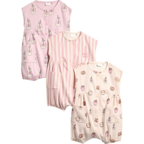 3-Pack Milk Club Rompers, 0-3M