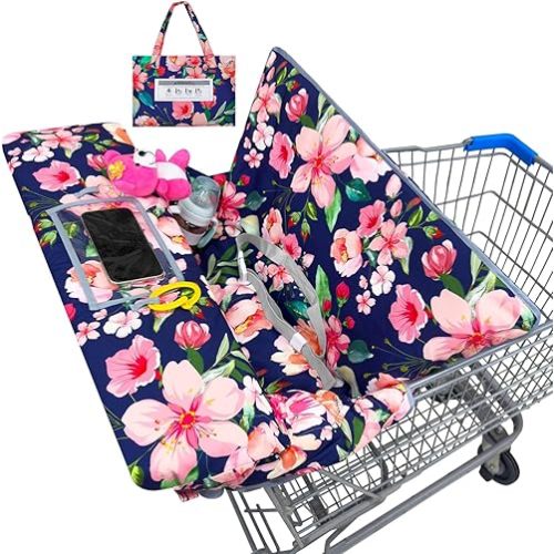 Basumee Shopping Cart Cover for Baby High Chair Covers for Restaurant Seat Grocery Cart Cover for Babies Girl Boy Cart Covers with Storage Pouch Baby Shopping Cart Cover, Pink Black