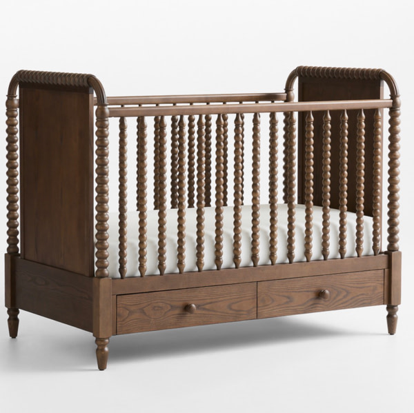 Jenny Lind Heirloom Deep Brown Wood Convertible Storage Baby Crib with Toddler Bed Rail