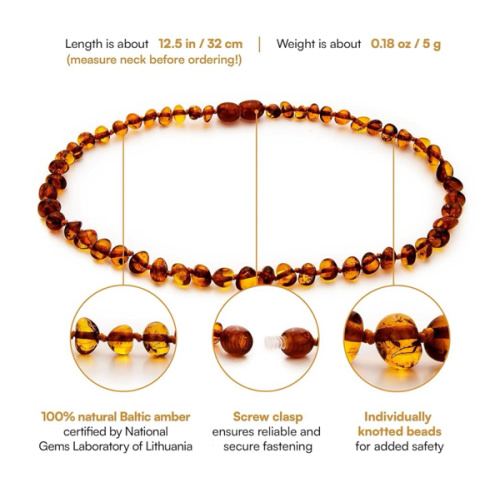 Baltic Amber Necklace (Authentic, Certified) - 12.5 inches - Unisex Jewelry - Cognac (Polished) - Real Amber Beads - Proud to Deliver Genuine Baltic Sea Wonder Handcrafted by Amber Guru