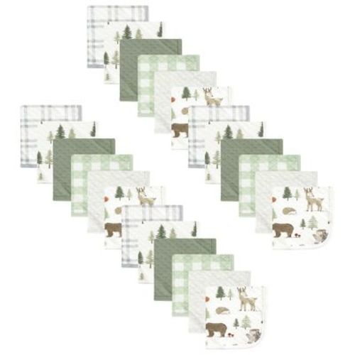 Hudson Baby 24Pc Quilted Cotton Washcloths, Forest Animals, One Size