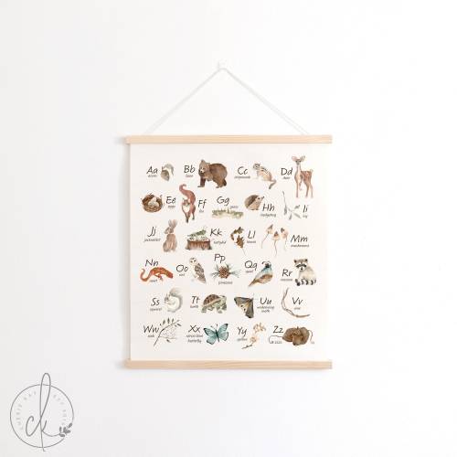 Woodland Alphabet Canvas ABC Wall Hanging For Kids Homeschool Decor For Playroom Wall Art Classroom Decor Educational Poster
