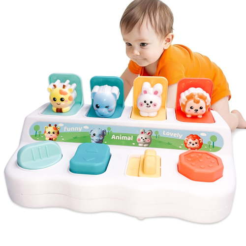 Interactive Activity Toy for Babies, Montessori Toy for 6-12 Months Boys Girls, Cause and Effect Toys, Activity Center Toy Animal Early Learning Game