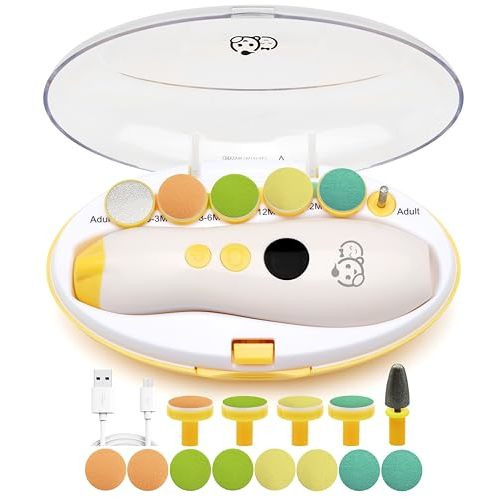 Royal Angels Rechargeable Baby Nail Trimmer 22 in 1, Safe Electric Baby Nail File, Extra 13 Replacements, Baby Nail Kit, Nail Clippers, Newborn Toddler Toes Nails, Trim Polish (Rechargeable, Mango)