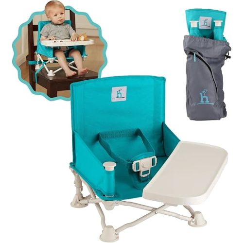 hiccapop OmniBoost Travel Booster Seat with Tray for Baby | Folding Portable Baby Booster Seat for Dining Table, Camping, Beach, Grandma’s | Tip-Free Design Straps to Kitchen Chairs - Booster Chair