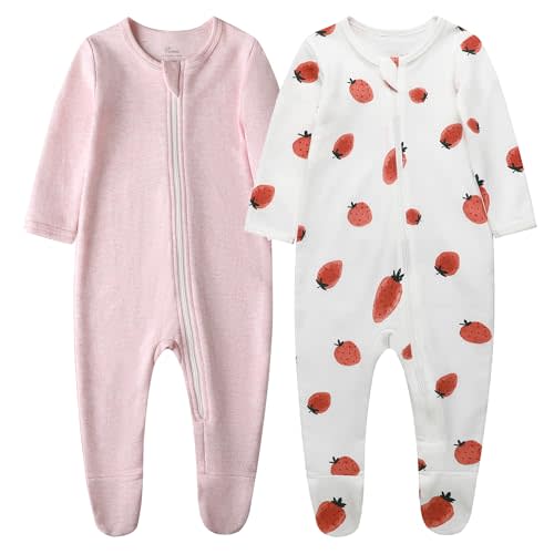 O2 BABY Baby Boys Girls Organic Cotton Zip-Front Sleeper Pajamas, Footed Sleep 'n Play