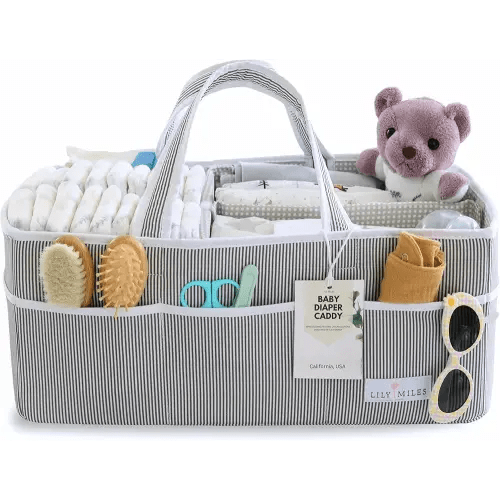 Lily Miles Extra Large Baby Diaper Caddy Organizer Tote Bag for Infant Boy or Girl, Gray/Gray