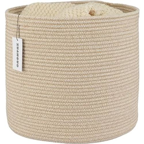 Cotton Rope Basket For Girls Boys Kids 16”X14” Baby Laundry Basket Nursery Bin Round Woven Basket Organizer For Storage Toys Blankets Shoes Clothes oatmeal