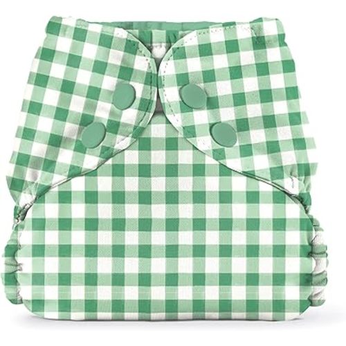 Esembly Cloth Diaper Cover - Reusable Swim Diaper, Waterproof, Breathable - Adjustable Outer Layer Over Absorbent Inner for Blowout Protection - Verdant Gingham, Size 1 (7-17lbs)