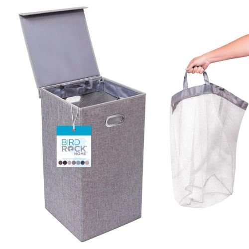 Birdrock Home Single Linen Laundry Hamper With Lid And Removable Liner - Grey