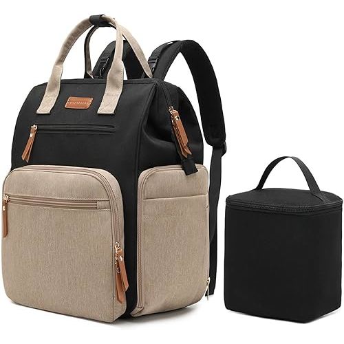 Breast Pump Bag for Spectra S1 S2 Medela, Convertible Large Diaper Bag Backpack for Working Moms with 14 inch Laptop Sleeve & Cooler Storage, Black Khaki