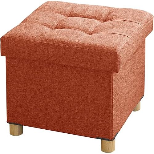 BRIAN & DANY Small Ottoman with Storage, Foot Stool Ottoman Storage Cube, Foot Rest for Couch with Legs, Orange 15" x 15" x 15"