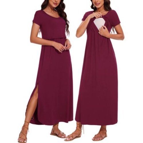 Smallshow Women's Split Maternity Long Dresses Nursing Dresses for Breastfeeding