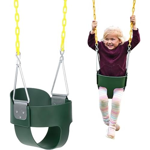 Eastern Jungle Gym Heavy-Duty High Back Full Bucket Toddler Swing Seat | Coated Swing Chains Fully Assembled | Green Swing Set Accessory