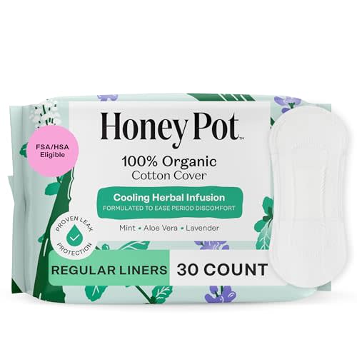 The Honey Pot Company - Herbal Everyday Panty Liners for Women - Infused w/Essential Oils for Cooling Effect & Organic Cotton Cover - Feminine Care - FSA & HSA Eligible - 30 ct