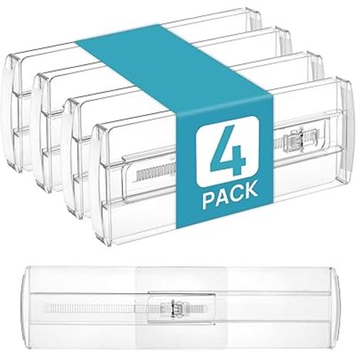 Vtopmart 4 Pack Drawer Dividers for Clothes, 4" High 10.2"-16.6" Adjustable Expandable Dresser Drawer Organizer, Clear Plastic Separators for Dresser, Baby Clothing, Underwear, Cosmetic, Toiletries