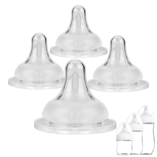 Soft Silicone Nipple for Gulicola Natural Glass Bottle,Size S Nipples,Slow Flow,1m+, 4 Count