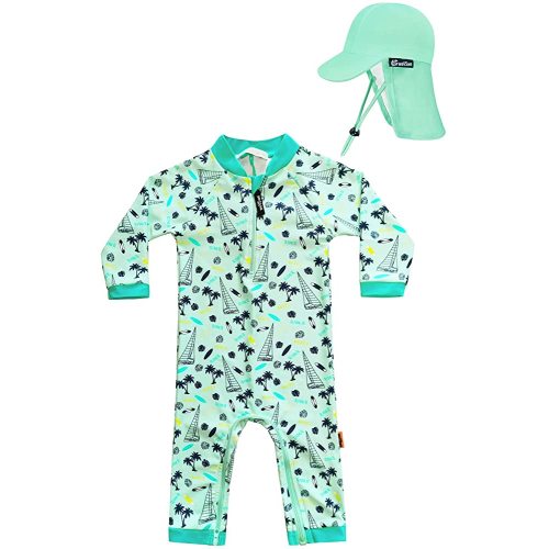 weVSwe Newborn Baby Boy Swimsuit Toddler Rash Guard Long Sleeve UPF 50+ Sun Protection Swimwear with Sun Hat Set