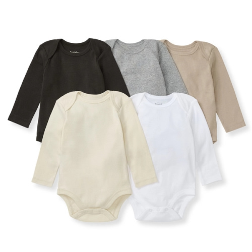 Solid Organic Cotton Long Sleeve Baby Bodysuits 5 Pack Ash