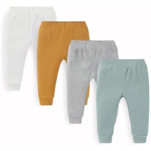 Unisex Baby Boy Girl Pants Sets Ribbed Soft Infants Bottoms Casual 4 Pack 0-24 Month Babies' Leggings