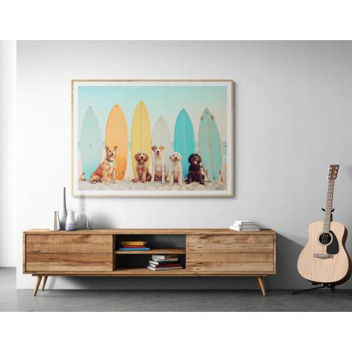 Fine Art Surf Dogs Print - Dogs and Surfboards Beach Print - Framed Fine Art Photography - Ocean Wall Art Coastal Home Decor