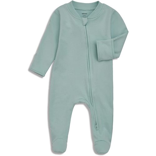 Aablexema Organic Cotton Baby Footie Pajamas with Mittens Newborn Zip Up Onesie Sleeper - 0-3 Months - Green