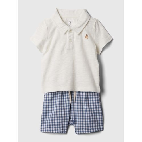 Baby Polo Outfit Set in navy gingham, size: 0-3 M