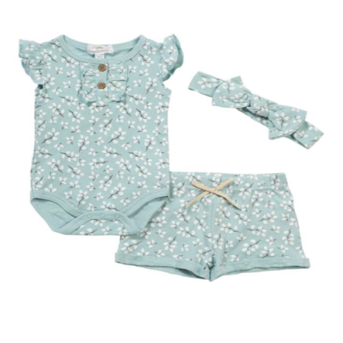 Baby Girl (NB-9M) Willow & Whimsy® 3pc. Leaves Shorts Set - Boscov's