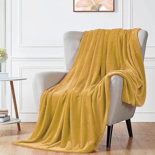 Walensee Fleece Blanket Plush Throw Fuzzy Lightweight (Throw Size 50x60 Honey Gold/Golden Yellow/Mustard) Super Soft Microfiber Flannel Blankets for Couch, Bed, Sofa Warm and Cozy for All Seasons