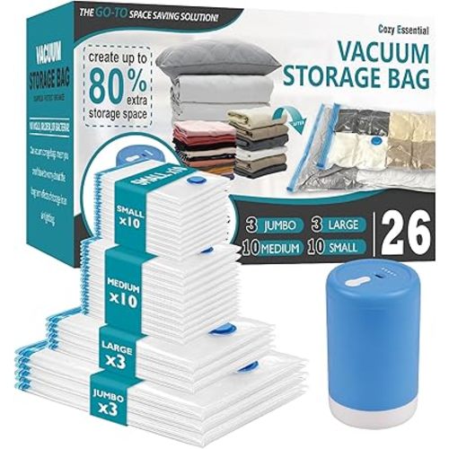 26 Pack Space Saver Storage Bags with Electric Air Pump