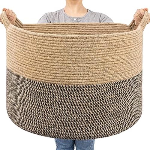 Goodpick Extra Large Wicker Storage Basket, 83L Woven Blanket Storage for Living Room, Round Woven Basket for Clothes, Large Jute Basket, Big Laundry Basket for Pillow, 21.7 x 13.8 inches