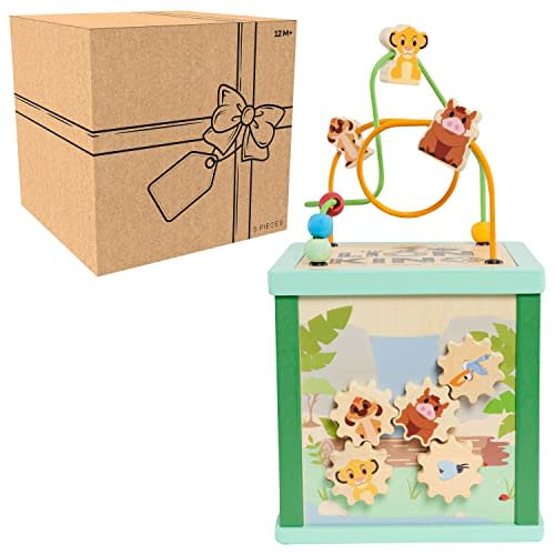 Disney Wooden Toys Lion King Activity Cube, Shape Sorting and Maze Puzzle, Learning and Education, Kids Toys for Ages 12 Month by Just Play
