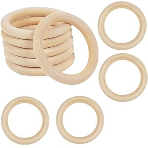 10 PCS 80mm Unfinished Wooden Rings for Craft, Nature Solid Wood Rings for DIY Crafts Without Paint, Macrame Wooden Rings for Ring Pendant and Connectors Jewelry Making