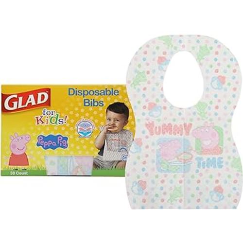 Glad Peppa Pig Paper Bibs, 30 Count with Cute Peppa Pig Design for Kids | Art & Craft Disposable Kids Bibs