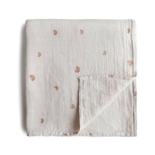 Mushie Muslin Swaddle Blanket Organic Cotton - Blue Flowers