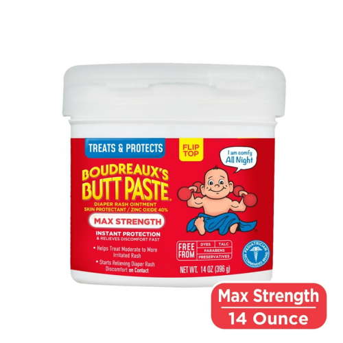 Boudreaux's Butt Paste Maximum Strength, Baby Diaper Rash Cream, Infant Ointment, 14 oz Flip-Top HSA/FSA Eligible