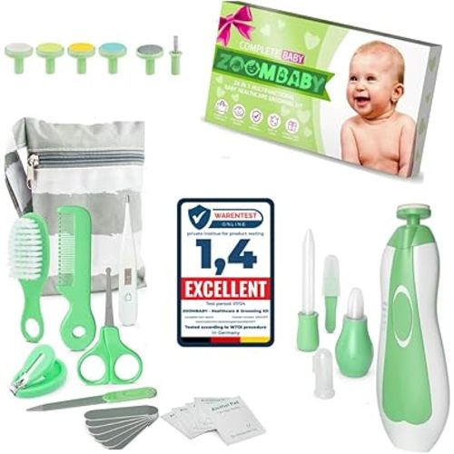 24 in 1 Baby Health Care and Grooming Kit - Newborn Essentials, Baby Must Haves for Boys & Girls, New Baby Gift Includes Electric Nail Trimmer Baby Nasal Aspirator (Green)
