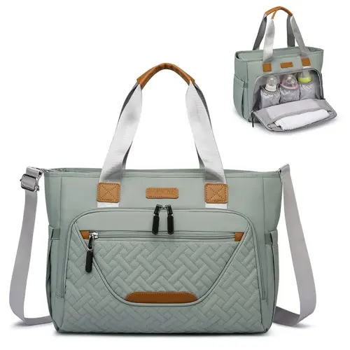 Diaper Bag Tote, Large Tote Diaper Bag with 16" Laptop Compartment, Baby Bag with Insulated Pocket for Mam and Dad, Ideal for Travel, Work (Morandi Grey)