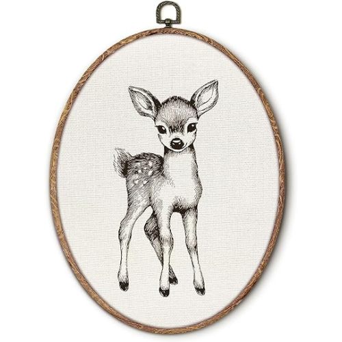 Hxlac Vintage Deer Oval Wall Art Framed, Cottagecore Deer Oval Wall Decor, Retro Animal Farmhouse Hanging Canvas Prints Wall Sculptures for Home Nursery Bedroom Decor, 8.5x11.5 Inch