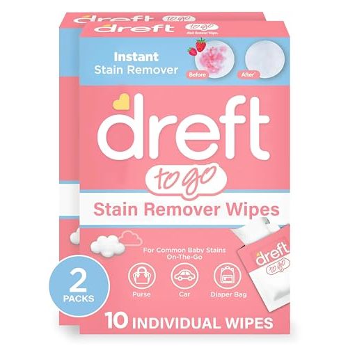Dreft Stain Remover Wipes for Baby Clothes – Travel Size Stain Remover, Individually Wrapped for On-the-Go Use – Mild on Skin & Safe for Baby Clothes – 20 Count