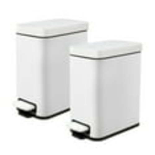 Qualiazero Trash Can, 1.3 Gallon Slim Step On Bathroom Trash Can, Matte White, Twin Pack
