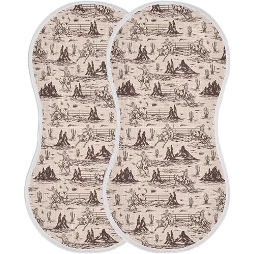 CHUROUSY Western Baby Muslin Burp Cloths Set of 2 American Cowboy Muslin Washcloths Cute Milk Spit Up Rags Soft Newborn Towel Burp Cloth Bib for Unisex Boys and Girls, 22 x 11 Inch