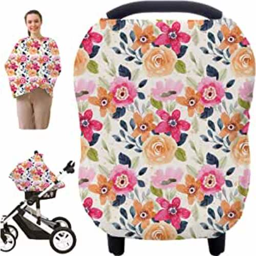 Multi-use Carseat Canopy Cover - Breathable Breastfeeding Covers, Car Seat Covers for Babies, Stroller Canopy Cover (Mix Floral)