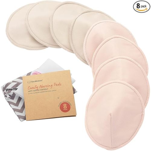 Organic Nursing Pads - 8 Washable Breast Pads for Breastfeeding, Wash Bag, Viscose Derived from Bamboo Reusable Nipple Covers for Breastfeeding Essentials, Soft & Absorbent(Neutrals, L 4.8")